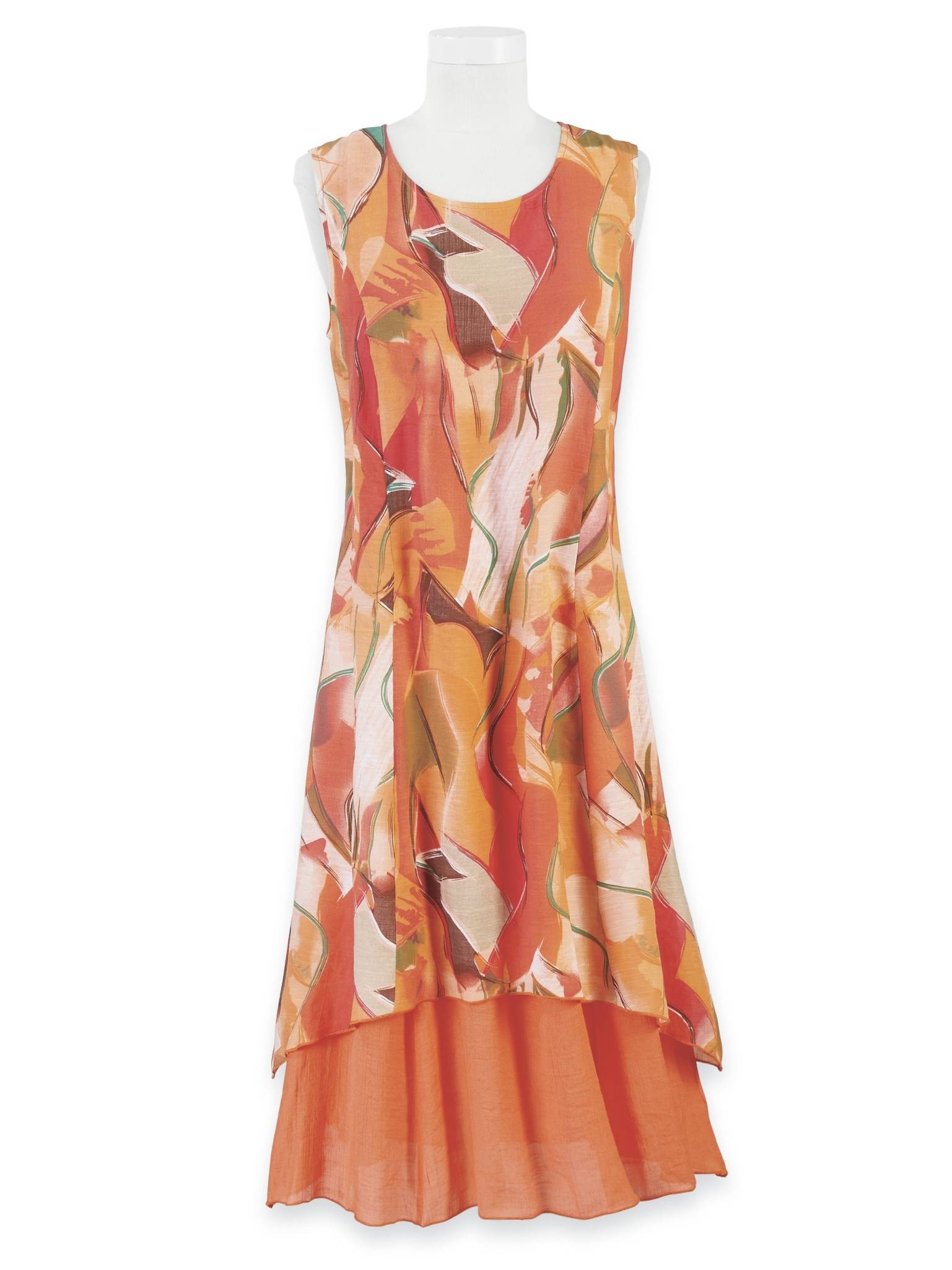 Serengeti Orange Abstract High-Low Layered Dress
